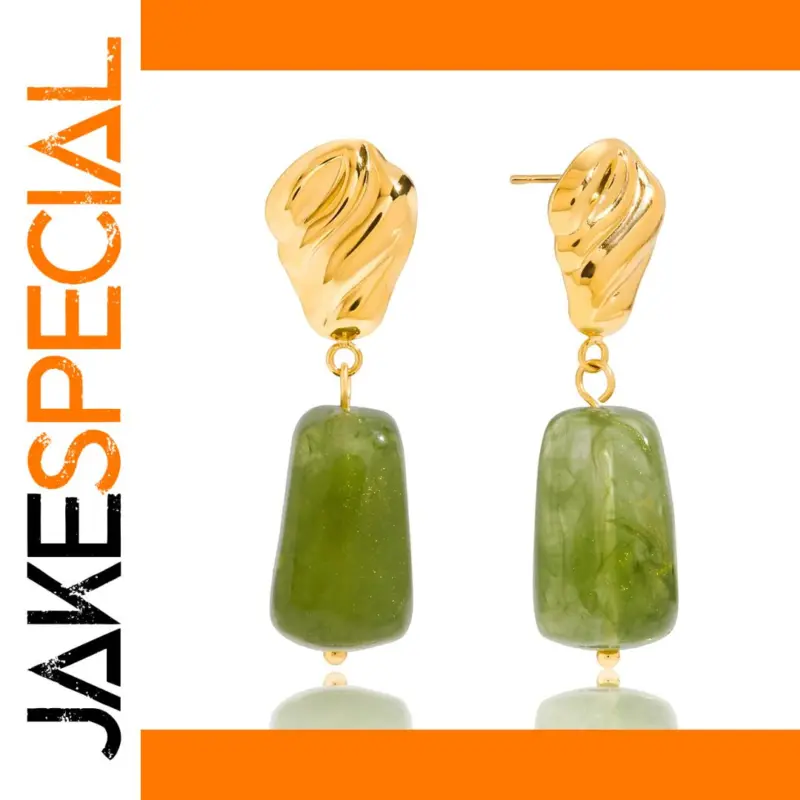 Elegance Redefined: The Green Resin Drop Earrings with Gold Steel 1 5773432b5e6a4c5fb6527670 product image