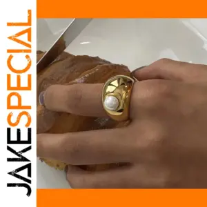 Bold Gold Stainless Steel Pearl Ring