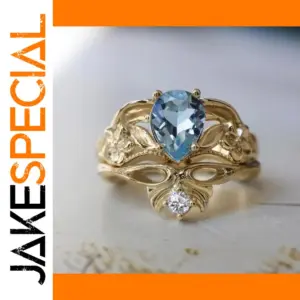 Gold Waterdrop Ring with Zircon Accents