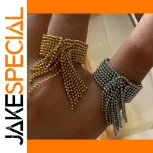 Stainless Steel Beaded Bow Ring for Women