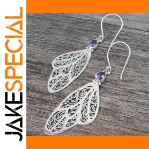 Vintage Silver Drop Earrings with Purple Zircon