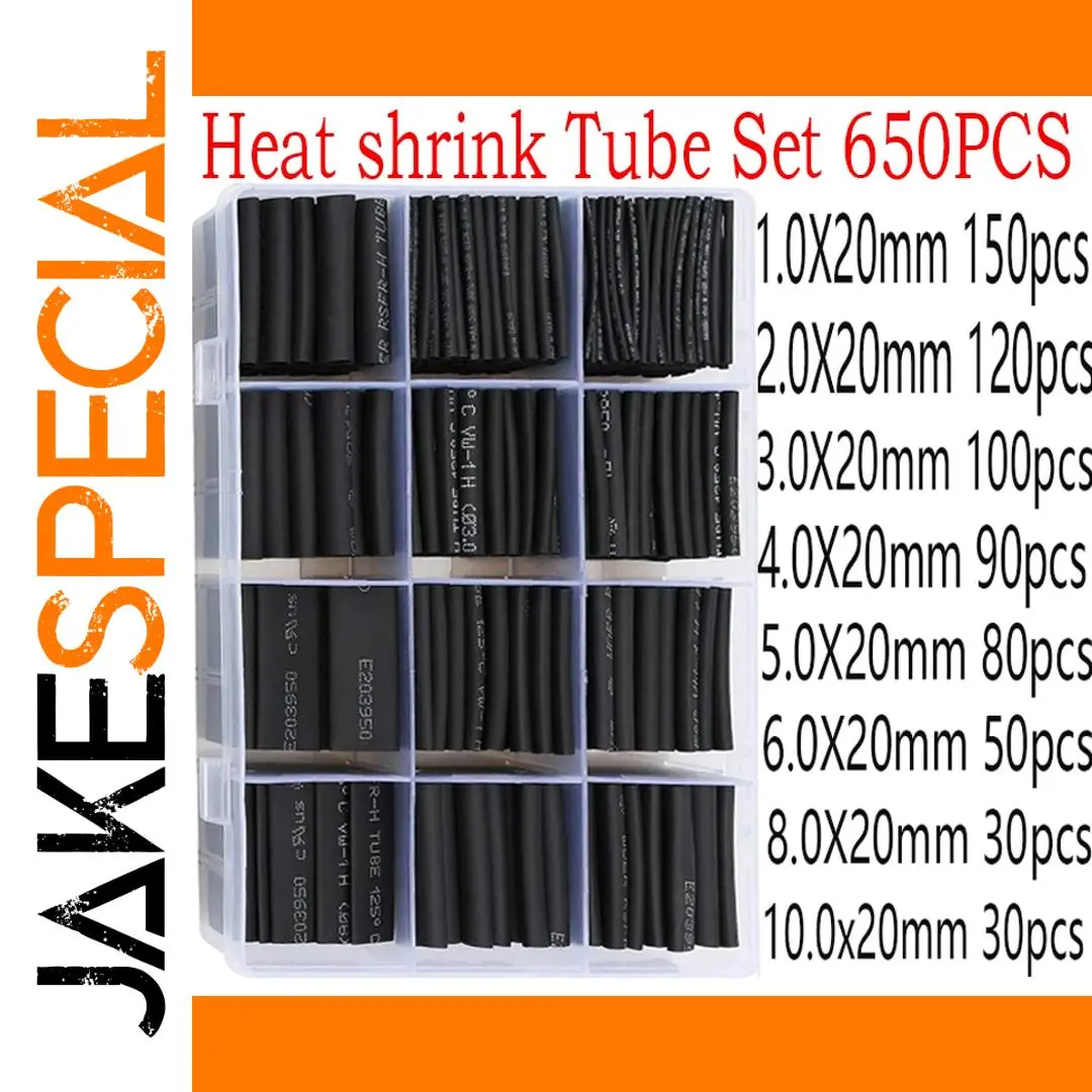 Black Heat Shrink Tubing Set, 8 Sizes, 650 pcs 1 Black Heat Shrink Tubing Set, 8 Sizes, 650 pcs