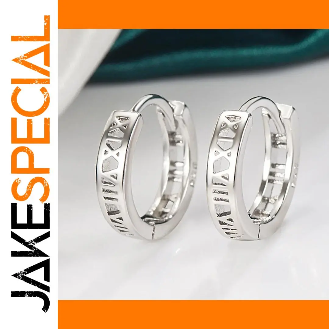 Silver Ethnic Hoop Earrings with Geometric Cut-Outs 1 Silver Ethnic Hoop Earrings with Geometric Cut-Outs