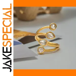 Stainless Steel Water Drop Ring with Zircon Stones