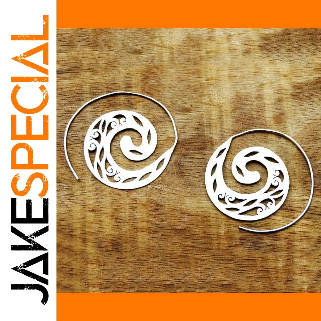 Silver Circular Drop Earrings with Spiral Engraving 1 Silver Circular Drop Earrings with Spiral Engraving