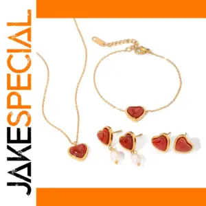 Romantic Heart Jewelry Set with Red Onyx