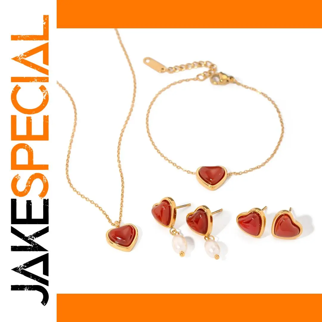 Romantic Heart Jewelry Set with Red Onyx 1 Romantic Heart Jewelry Set with Red Onyx