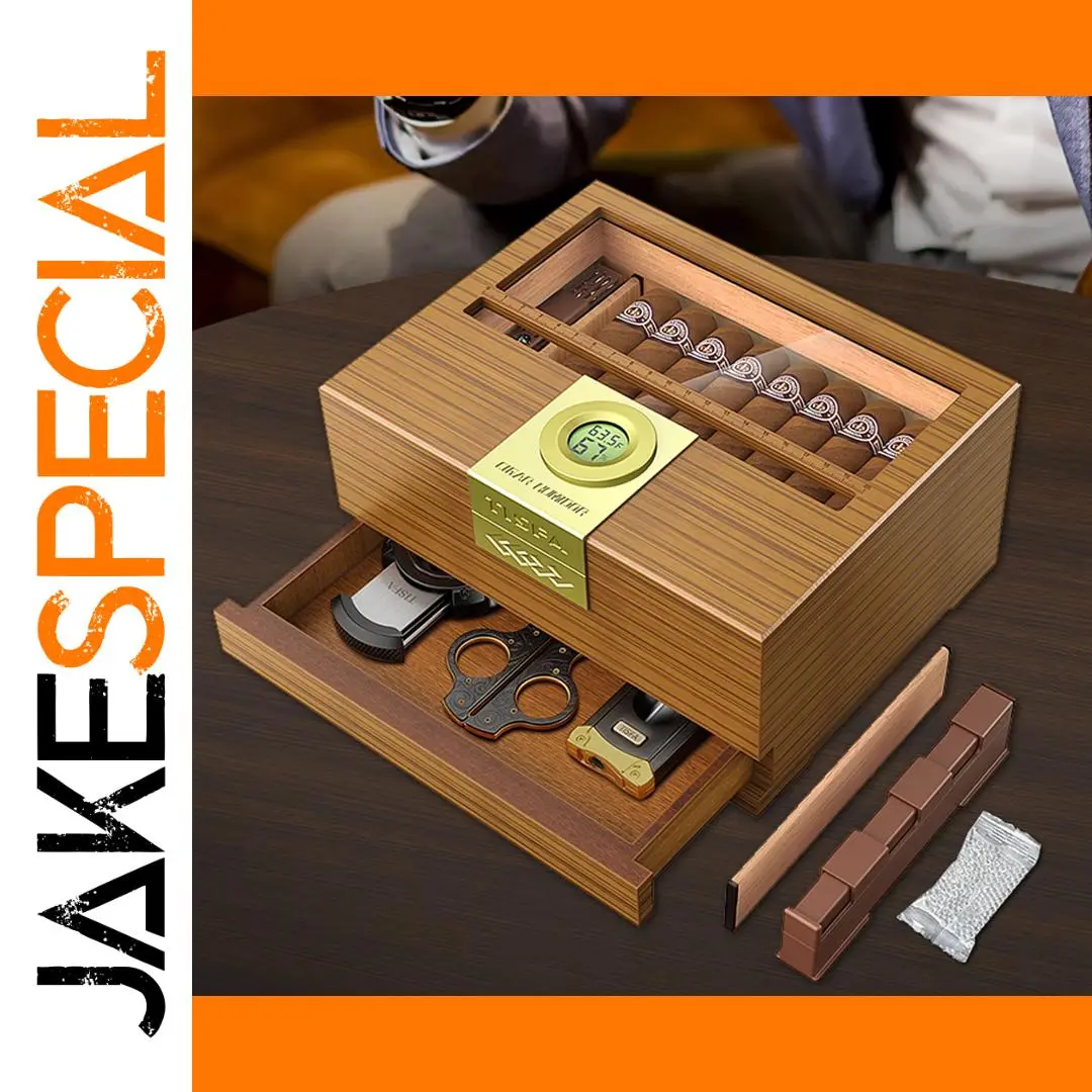 Elegant Cedar Wood Cigar Humidor with Digital Hygrometer 1 Elegant Cedar Wood Cigar Humidor with Digital Hygrometer