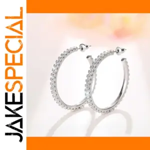 3cm Silver Zircon Hoop Earrings