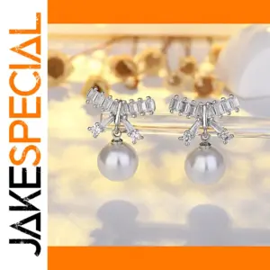 Elegant Pearl Bow Earrings with Cubic Zirconia