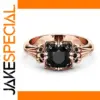 Black Zircon Flower Ring Set in Rose Gold