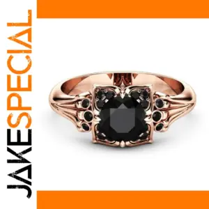 Black Zircon Flower Ring Set in Rose Gold