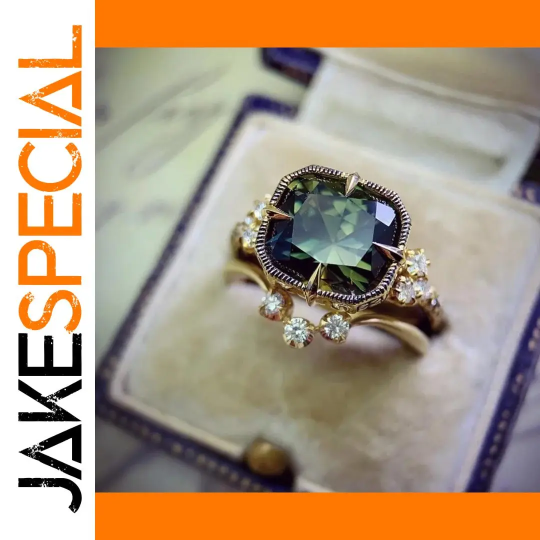 Women's Green Stone Geometric Ring Set 1 Women's Green Stone Geometric Ring Set