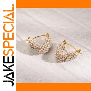 Vintage Stainless Steel Gold Earrings with Imitation Pearls