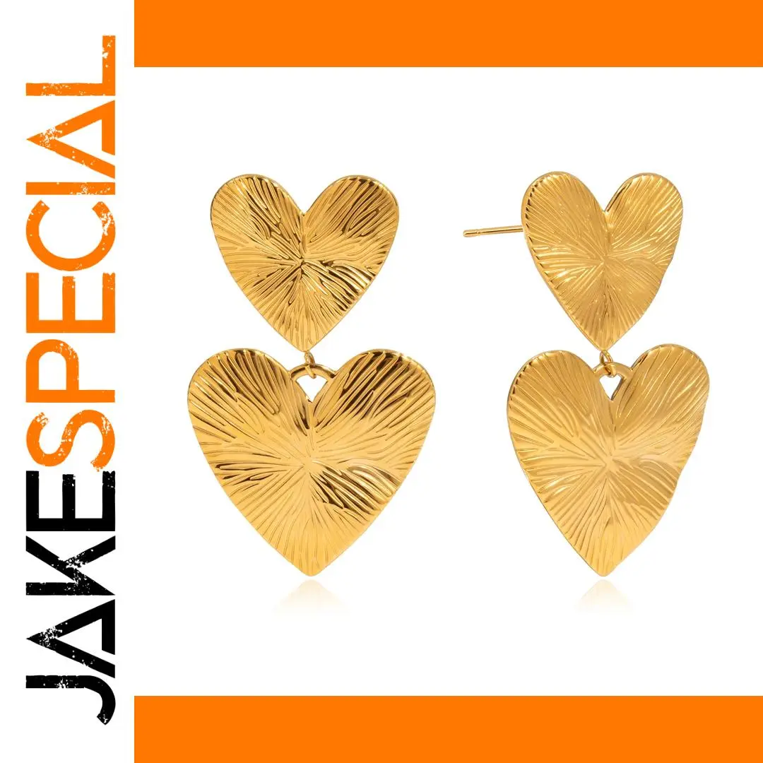 Gold Stainless Steel Textured Heart Earrings 1 Gold Stainless Steel Textured Heart Earrings