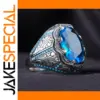 Vintage Men's Ring with Blue Zircon and Beaded Edges