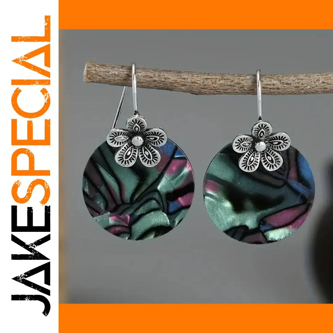 Vintage Bohemian Dangle Earrings with Marbled Pendant 1 Vintage Bohemian Dangle Earrings with Marbled Pendant