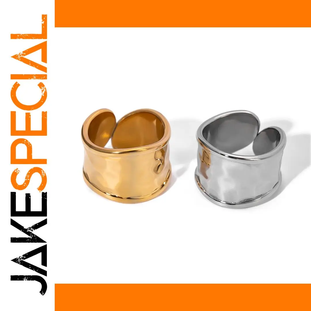 Stainless Steel Hammered Wide Ring JDR2405054 1 Stainless Steel Hammered Wide Ring JDR2405054