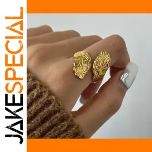 Stainless Steel Gold-Leaf Adjustable Ring