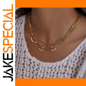 Gold Stainless Steel Layered Necklace Set