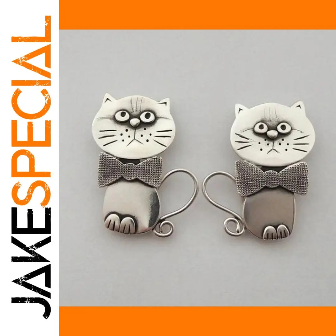 Silver Cat Drop Earrings with Bow Tie Accents 1 Silver Cat Drop Earrings with Bow Tie Accents