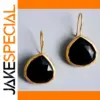 Vintage Gold and Black Stone Drop Earrings