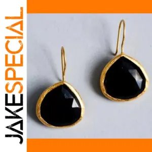 Vintage Gold and Black Stone Drop Earrings