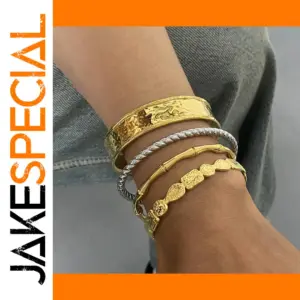 Stainless Steel Bamboo Texture Gold Bracelets Set
