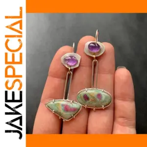 Vintage Silver Dangle Earrings with Purple Stones