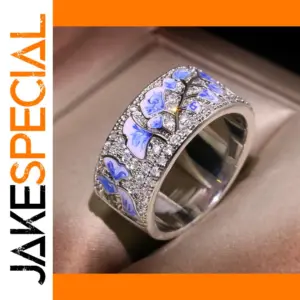 Silver Enamel Ring with Zircon Accents