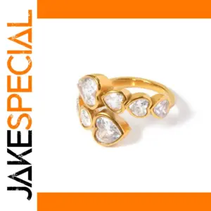 Stainless Steel Heart Ring with Zircon Gems