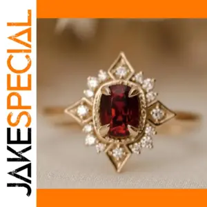 Red Geometric Cocktail Ring with Deep Red Gem