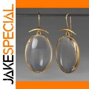 Vintage Gold Grey Stone Drop Earrings