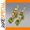 Vintage Geometric Green Stone Drop Earrings