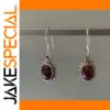 Vintage Silver Drop Earrings with Red Cabochon