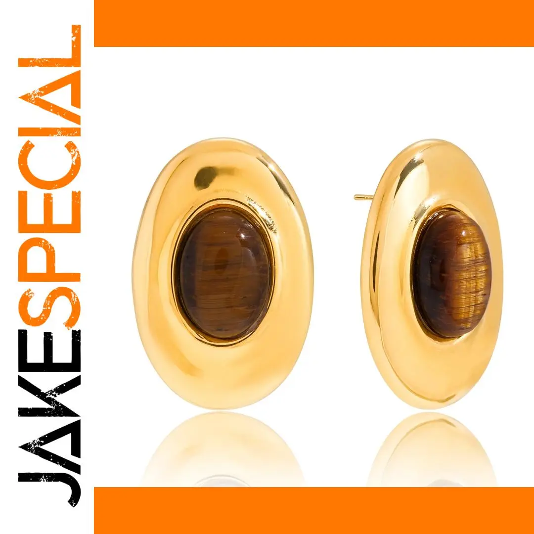 Vintage Tiger Eye Stud Earrings in Stainless Steel 1 Vintage Tiger Eye Stud Earrings in Stainless Steel