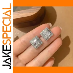 Square Zircon Silver Stud Earrings