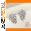 Geometric Leaf Zircon Earrings in Silver