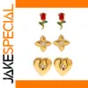 Romantic Stainless Steel Heart & Flower Earrings Set
