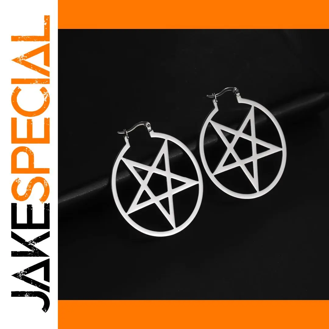 Stainless Steel Pentagram Hoop Earrings 1 Stainless Steel Pentagram Hoop Earrings