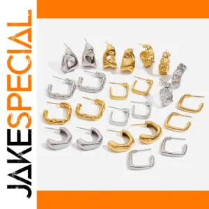 Gold Stainless Steel Geometric Earrings JDE0305036