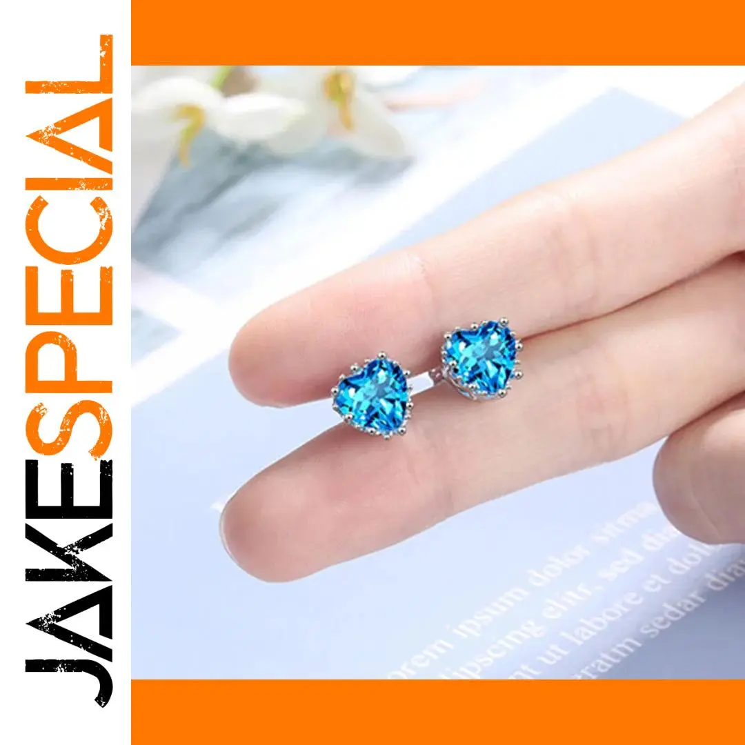 Heart-Shaped Sterling Silver Earrings with Blue Cubic Zirconia 1 Heart-Shaped Sterling Silver Earrings with Blue Cubic Zirconia