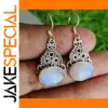 Vintage Silver Dangle Earrings with Moonstone