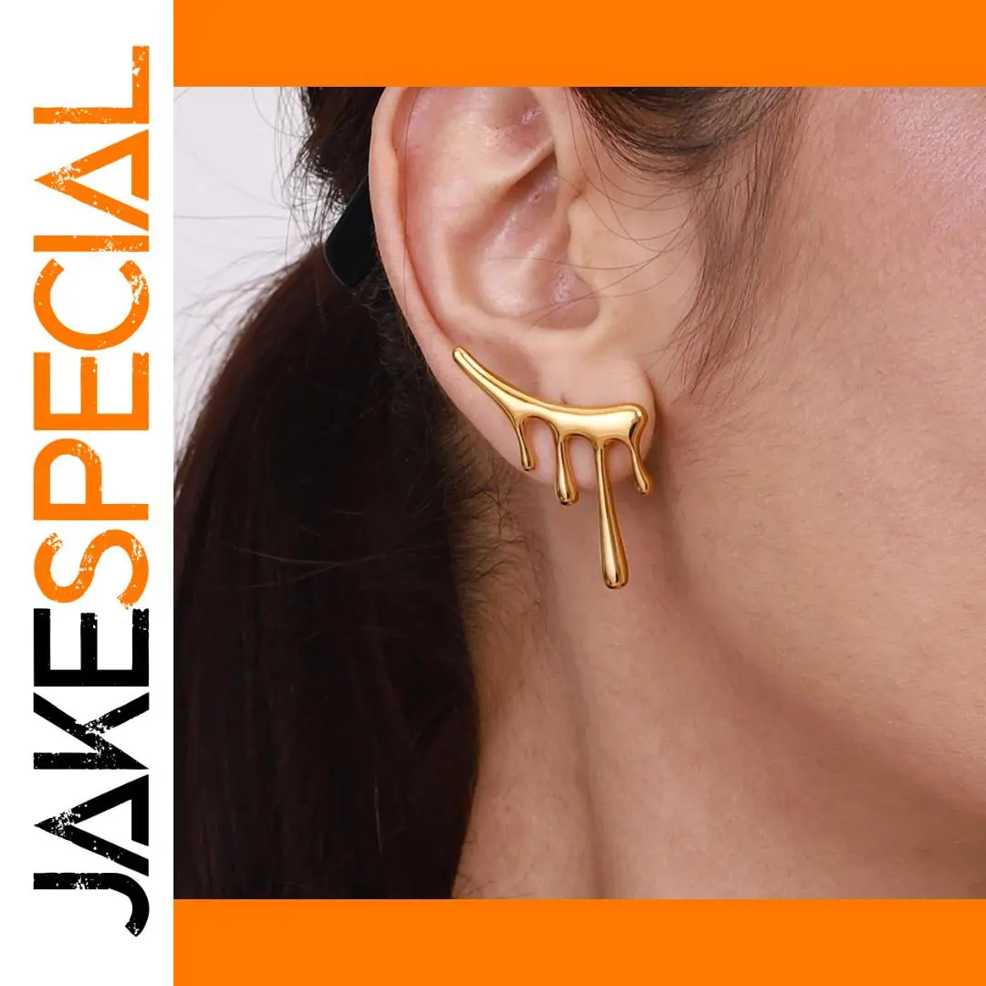 Stylish Gold Stainless Steel Liquid Earrings 1 Stylish Gold Stainless Steel Liquid Earrings