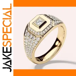 Gold Men's Geometric Cocktail Ring with Zircon