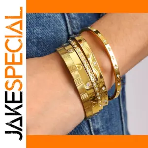 Gold Stainless Steel Heart-Shaped Bangle Set