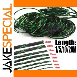 Black and Green Expandable Cable Sleeve 20m