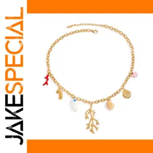 Coral-Theme Gold-Tone Stainless Steel Necklace