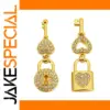 Gold Key Lock Earrings with Zircon Stones