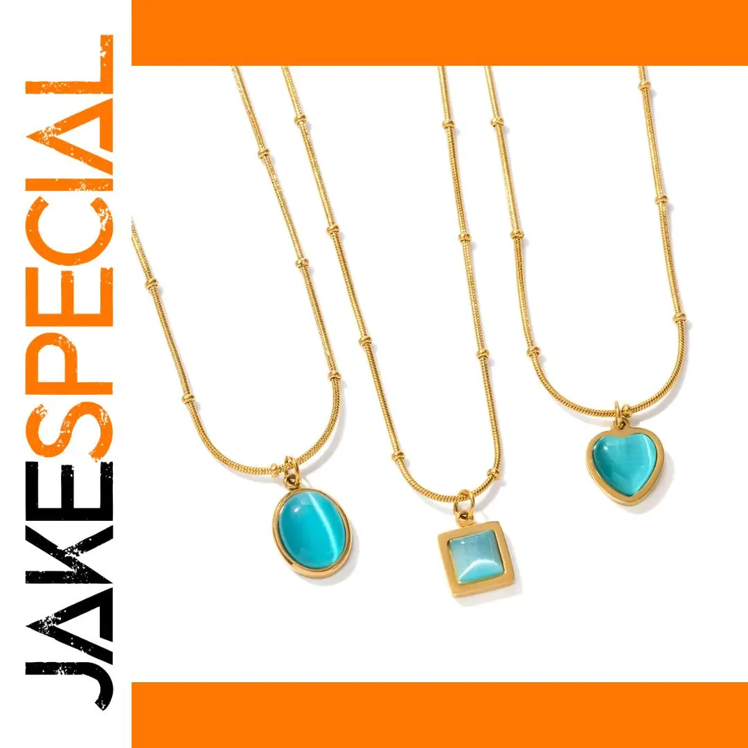 Gold-Tone Stainless Steel Turquoise Necklace 1 Gold-Tone Stainless Steel Turquoise Necklace